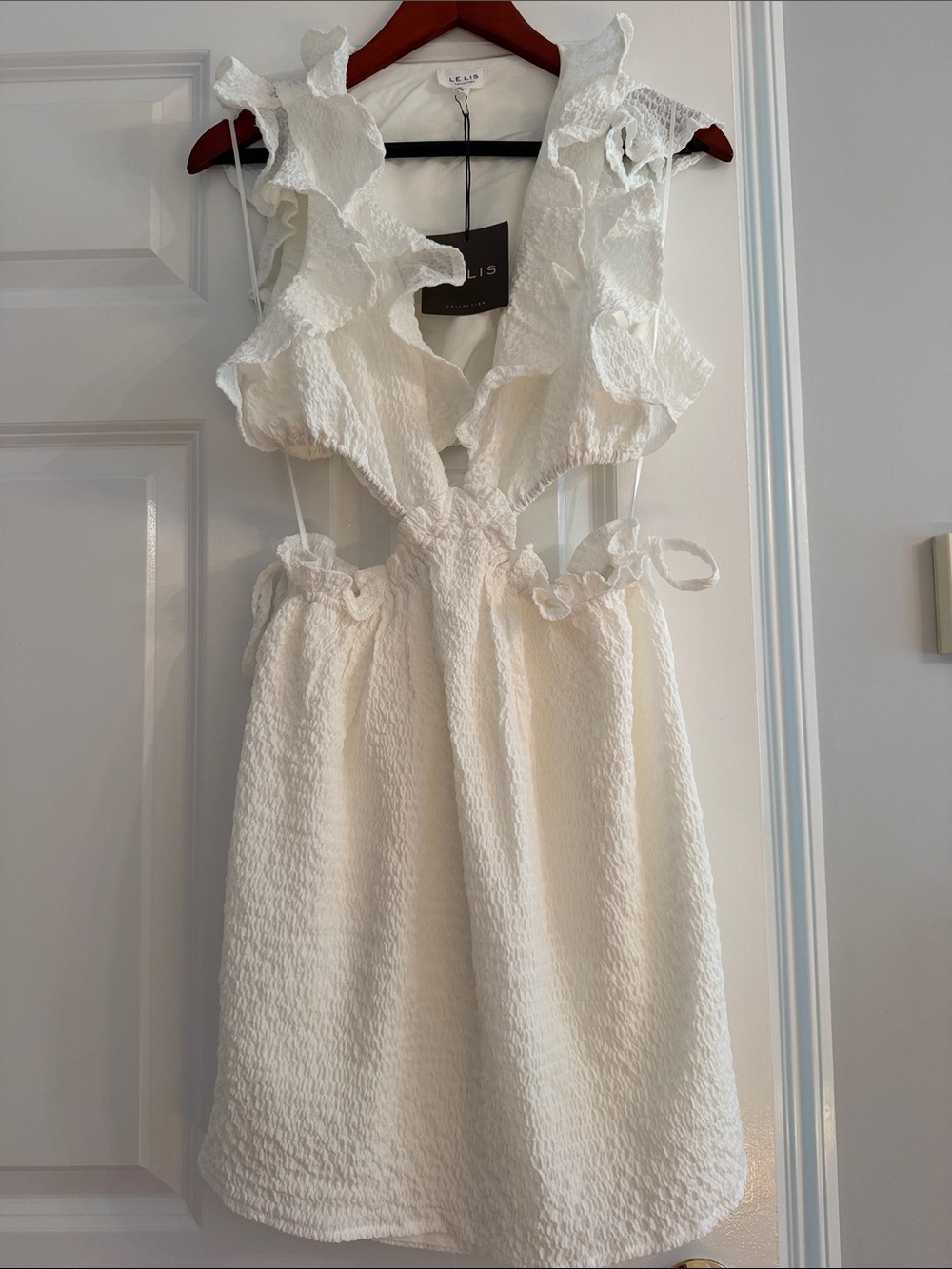 LE LIS Collection White Textured Ruffle Cutout Mini Dress Size Medium NWT